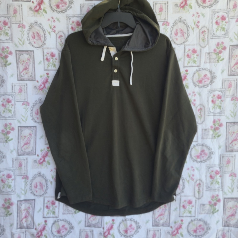 BYLT Premium Basics Drop-Cut LUX Hooded Henley Men's Size Large Sage Green